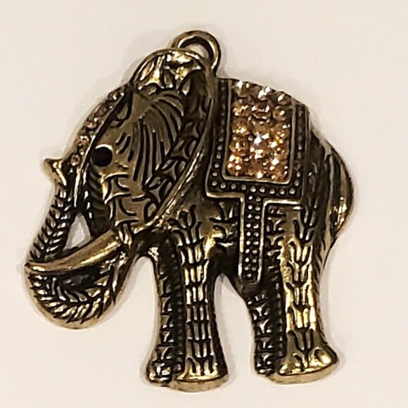 STUNNING Elegant Bronzetone Large Elephant Pendant Faceted Tangerine Rhinestones - Picture 1 of 7